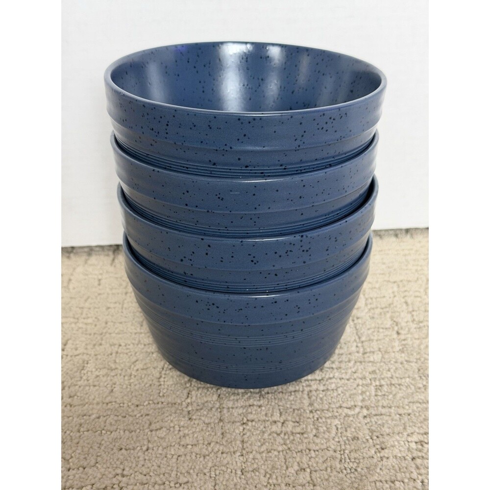Bee & Willow Milbrook 4 Piece Cereal/Soup Bowl Set Stoneware Blue Speckle